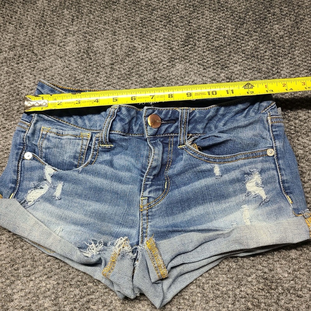 Y2k American Eagle Midi Shortie Distressed Cuffed Stretch Micro Shorts Sz 4 - Picture 6 of 16
